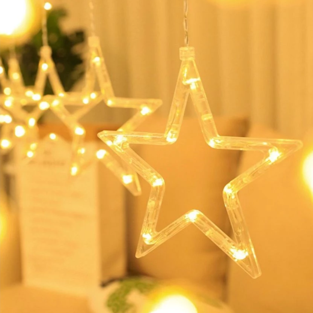 Cortina de Luz LED 3,5m Estrelas e Luas Decorativas com Controle – Iluminação Natalina - Casa Elège