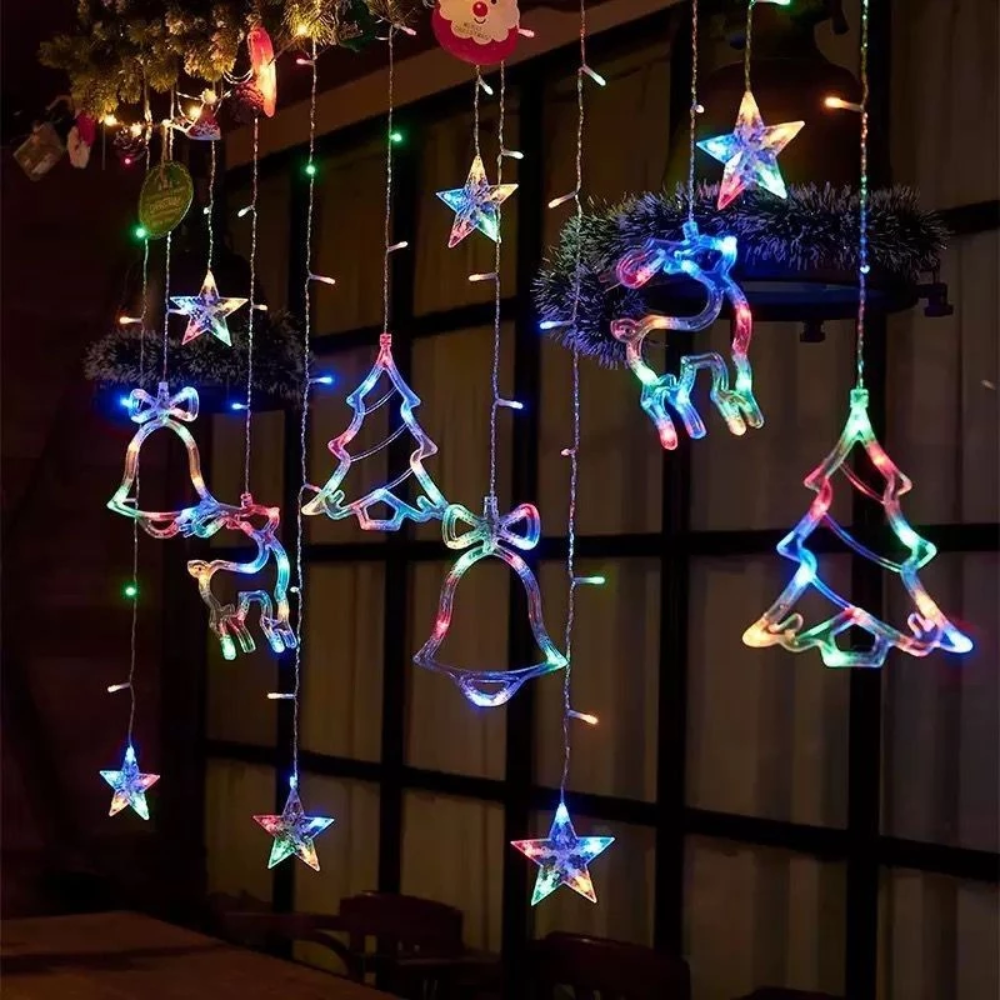 Cortina de Luz LED 3,5m Estrelas e Luas Decorativas com Controle – Iluminação Natalina - Casa Elège