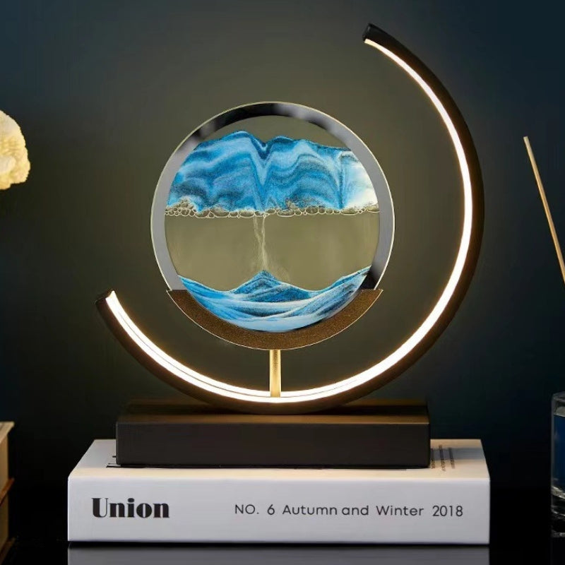 Luminária de Mesa Ampulheta em LED com Imagens Relaxantes - Preto e Azul Controle Remoto Casa Elège