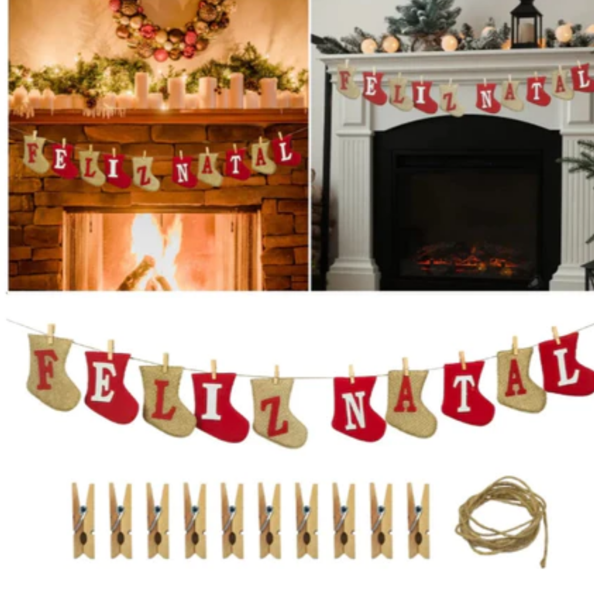 Varal Decorativo de Natal em Tecido com Botas de Natal Artesanais - Casa Elège