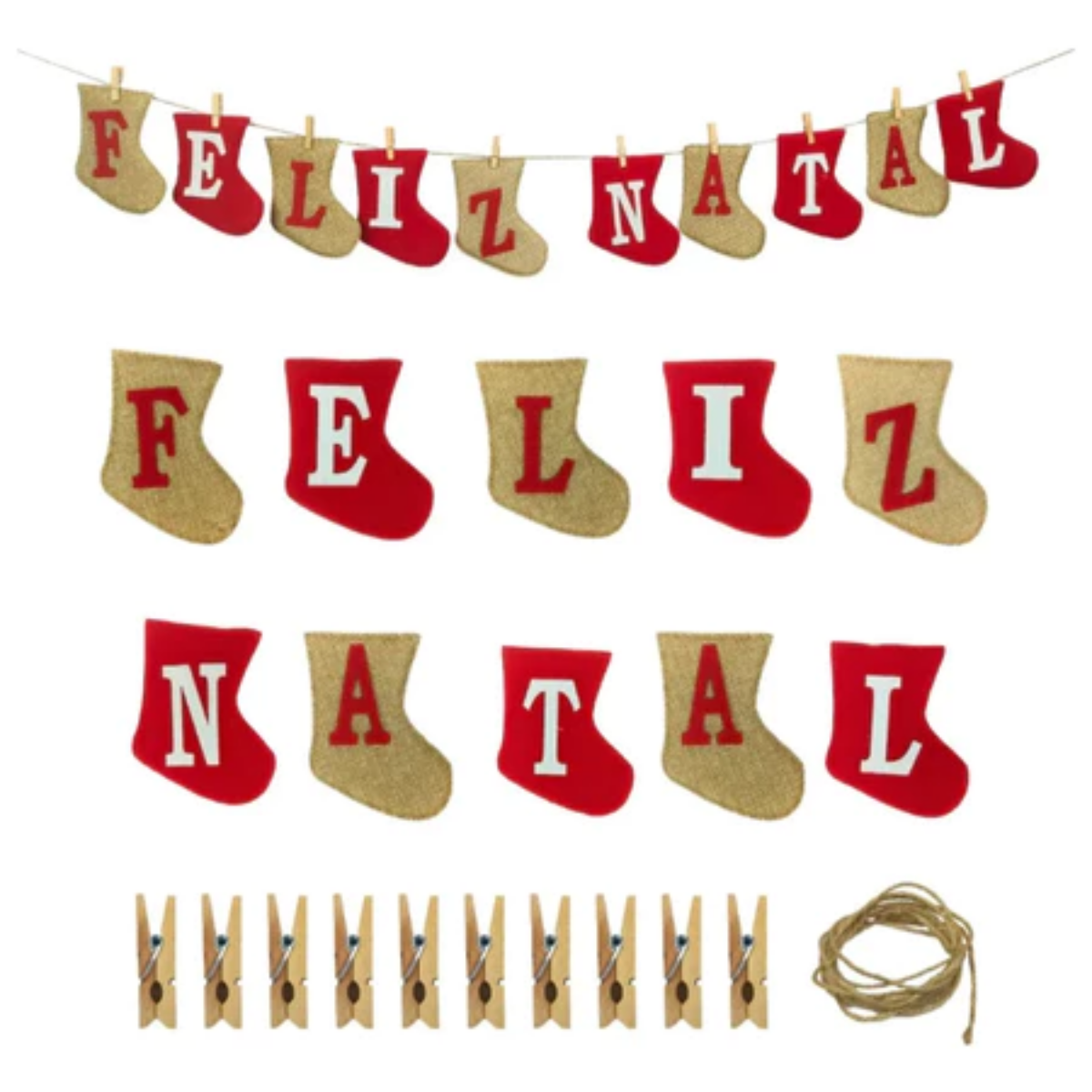 Varal Decorativo de Natal em Tecido com Botas de Natal Artesanais - Casa Elège