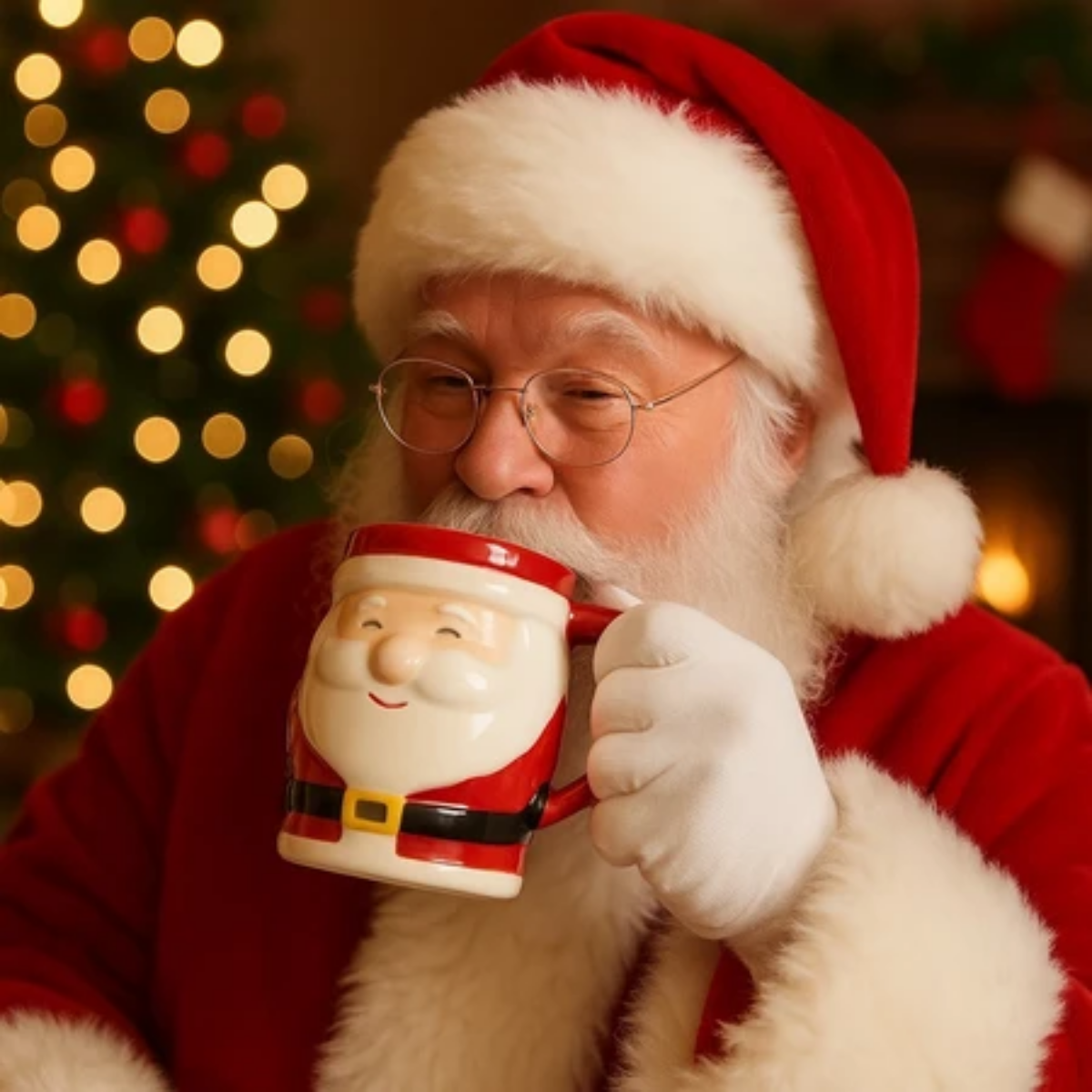 Caneca de Cerâmica Papai Noel com Acabamento Artesanal - Casa Elège