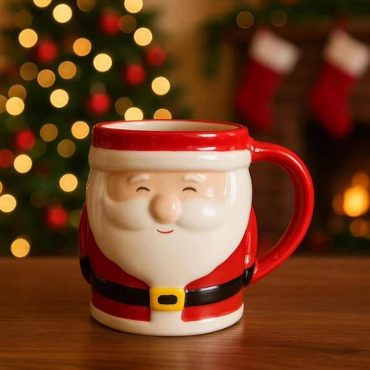 Caneca de Cerâmica Papai Noel com Acabamento Artesanal - Casa Elège