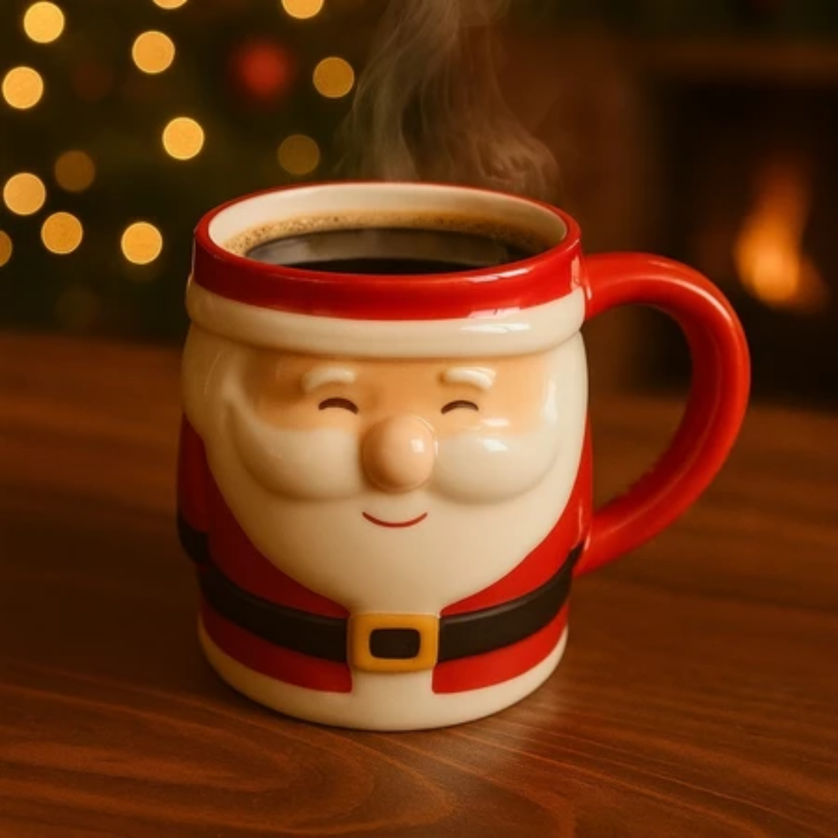 Caneca de Cerâmica Papai Noel com Acabamento Artesanal - Casa Elège
