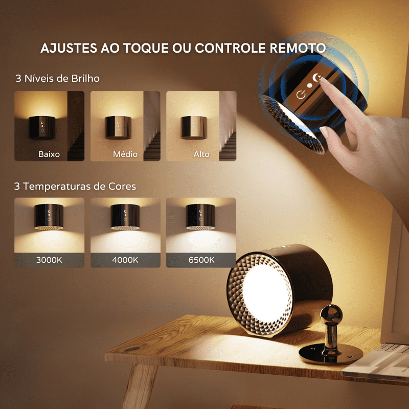 Arandela de Parede LED Bifocal Recarregável Compacta - Casa Elège