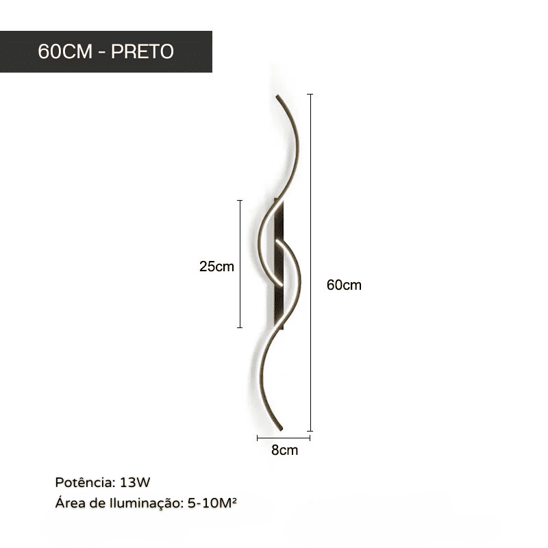 Arandela de Parede LED Minimalista Moderna com Dimmer - Preto 60cm Casa Elège