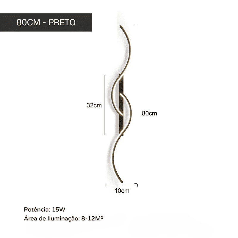 Arandela de Parede LED Minimalista Moderna com Dimmer - Preto 80cm Casa Elège