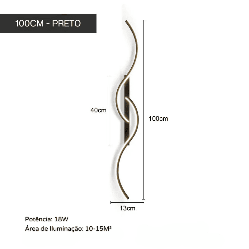 Arandela de Parede LED Minimalista Moderna com Dimmer - Preto 100cm Casa Elège