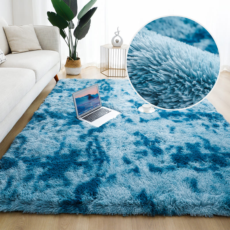 Tapete Felpudo Azul Mescla Antiderrapante Para Sala Moderna - 160cm x 200cm Casa Elège