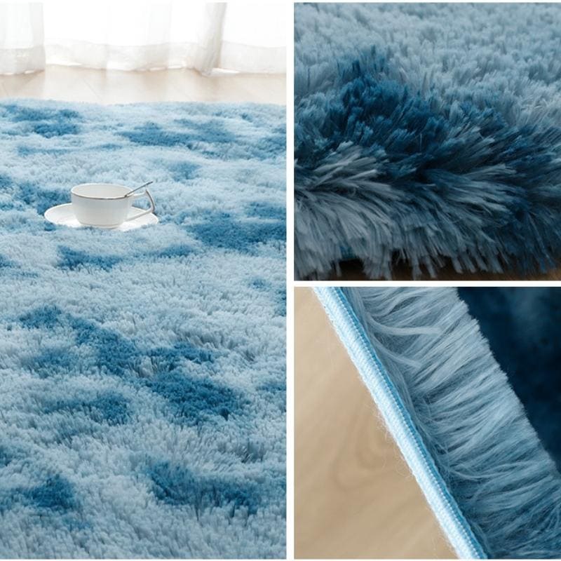 Tapete Felpudo Azul Mescla Antiderrapante Para Sala Moderna - Casa Elège