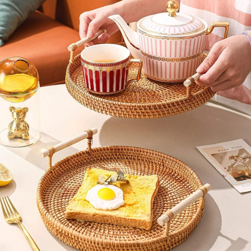 Bandeja Redonda de Vime – Artesanal e Elegante - Casa Elège