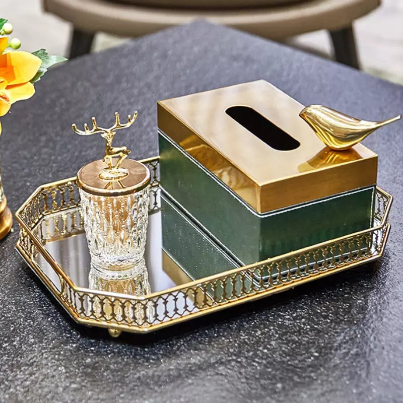 Bandeja Decorativa Retangular com Espelho - Casa Elège