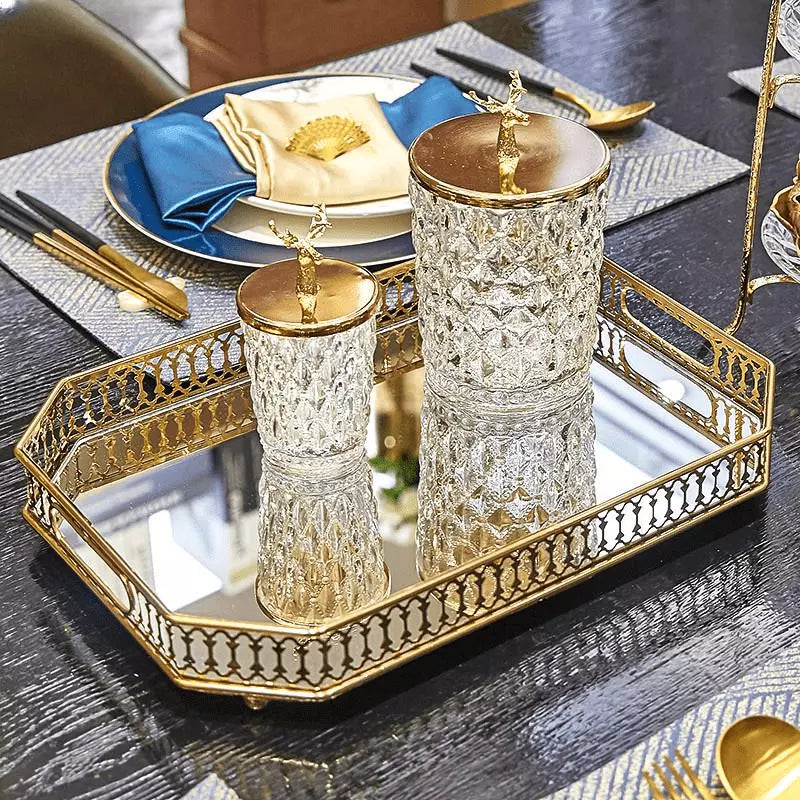 Bandeja Decorativa Retangular com Espelho - Casa Elège