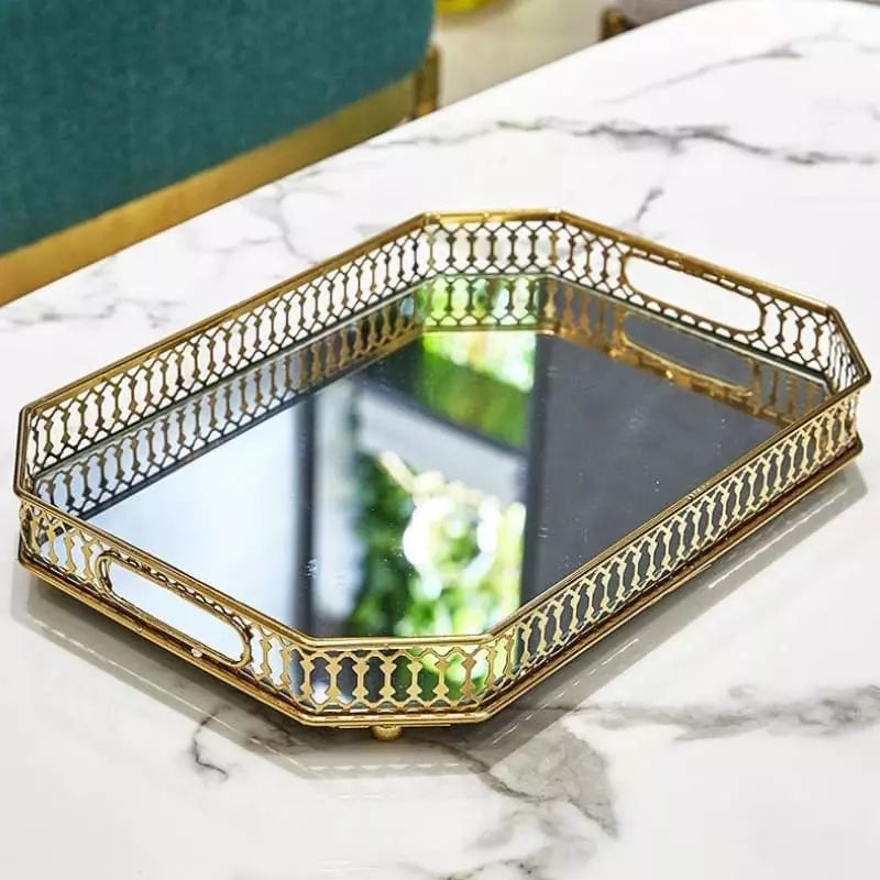 Bandeja Decorativa Retangular com Espelho - Casa Elège