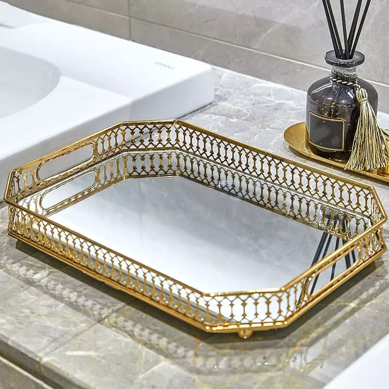 Bandeja Decorativa Retangular com Espelho - Grande Casa Elège