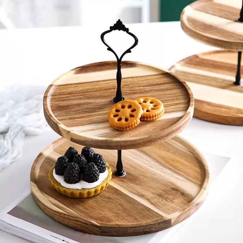 Bandeja para Doces de Madeira Suporte para Doces - 2 camadas G Casa Elège