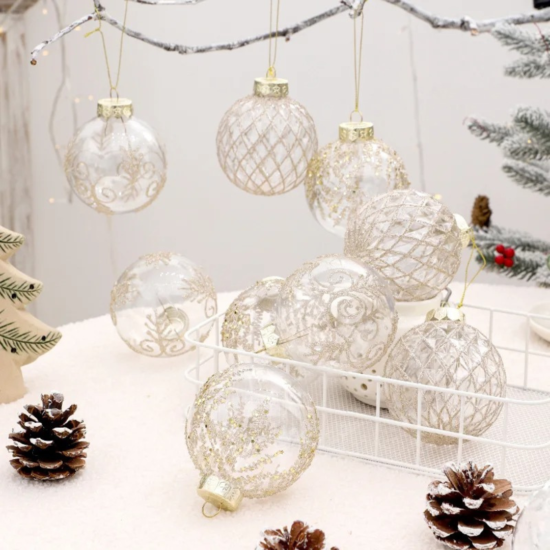 Bolas de Natal 9 Peças Transparentes - Estilo Natalino - Casa Elège