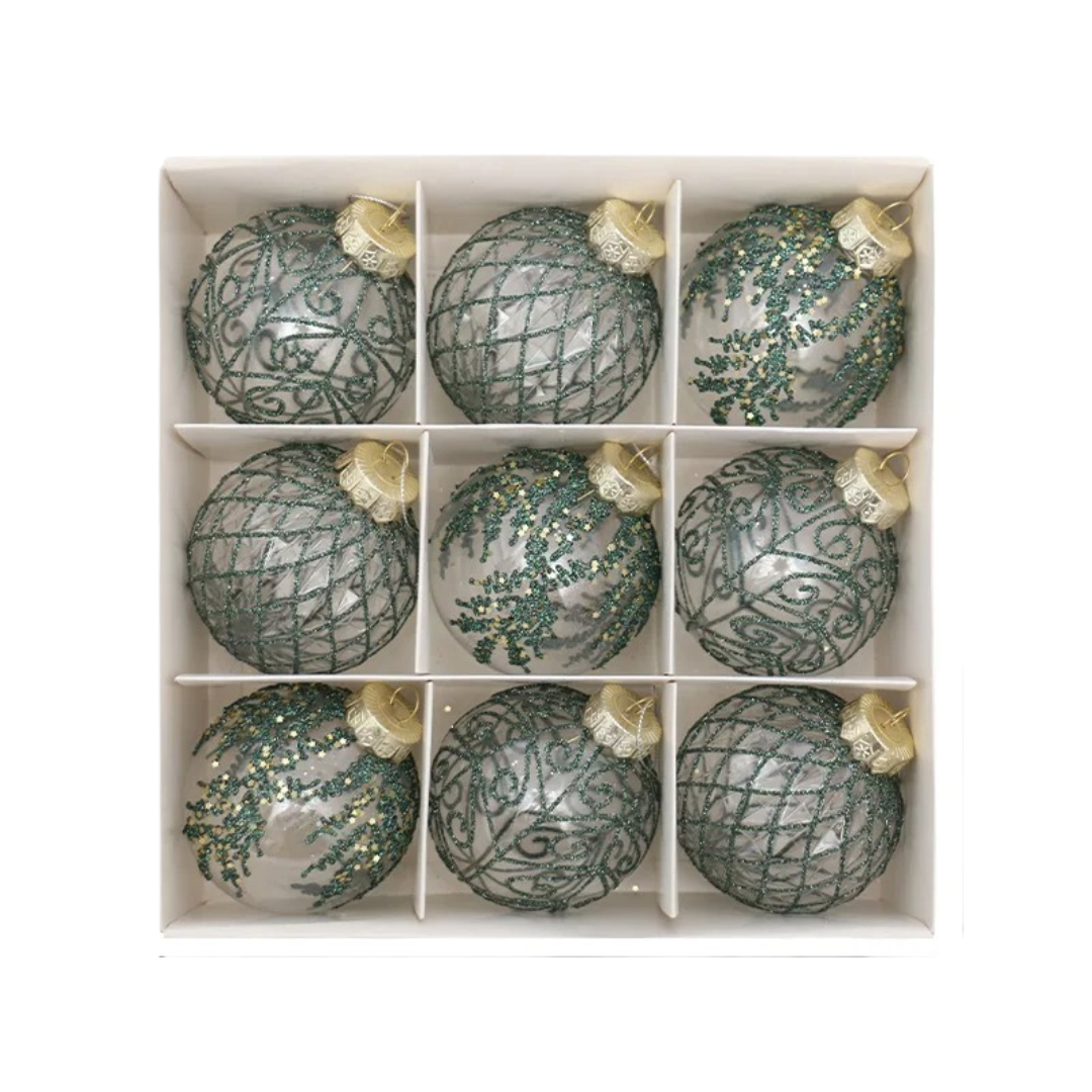 Bolas de Natal 9 Peças Transparentes - Estilo Natalino - Verde 8cm Casa Elège