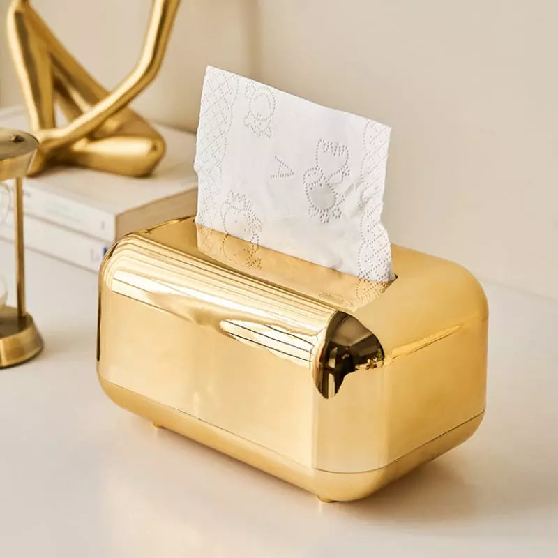 Caixa Porta Lenços Umedecidos Cromada Dourado - Dourado Casa Elège