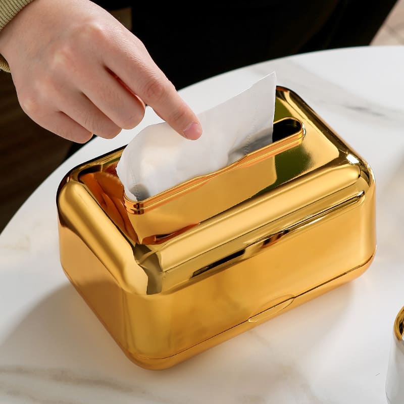 Caixa Porta Lenços Umedecidos Cromada Dourado - Casa Elège