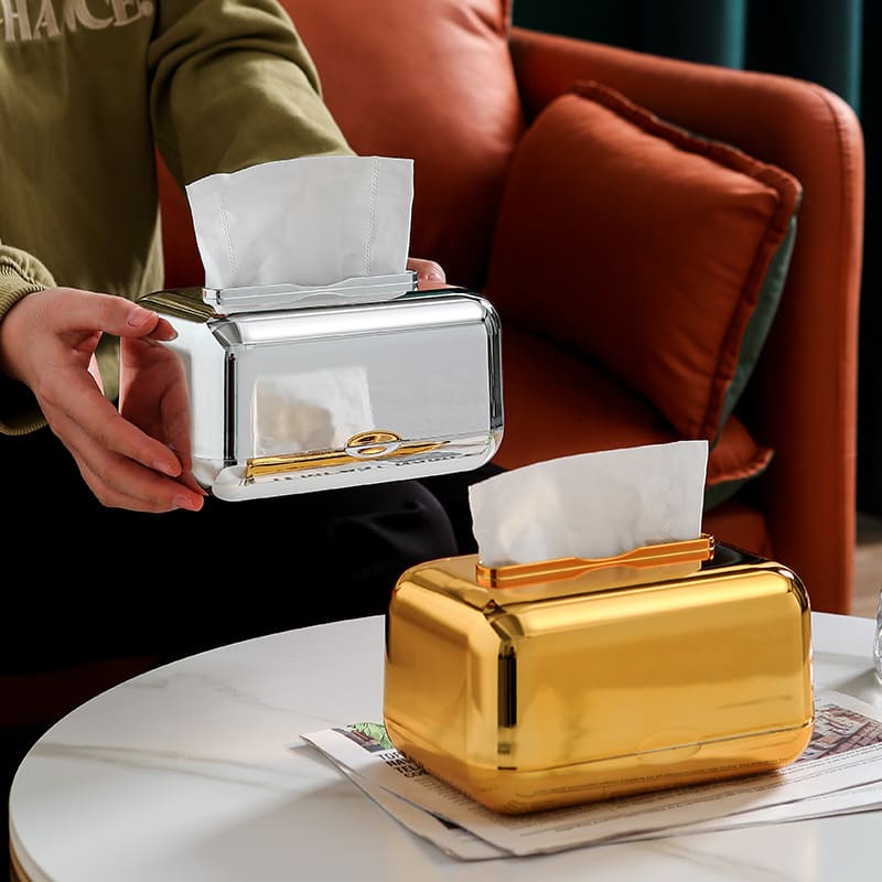 Caixa Porta Lenços Umedecidos Cromada Dourado - Casa Elège