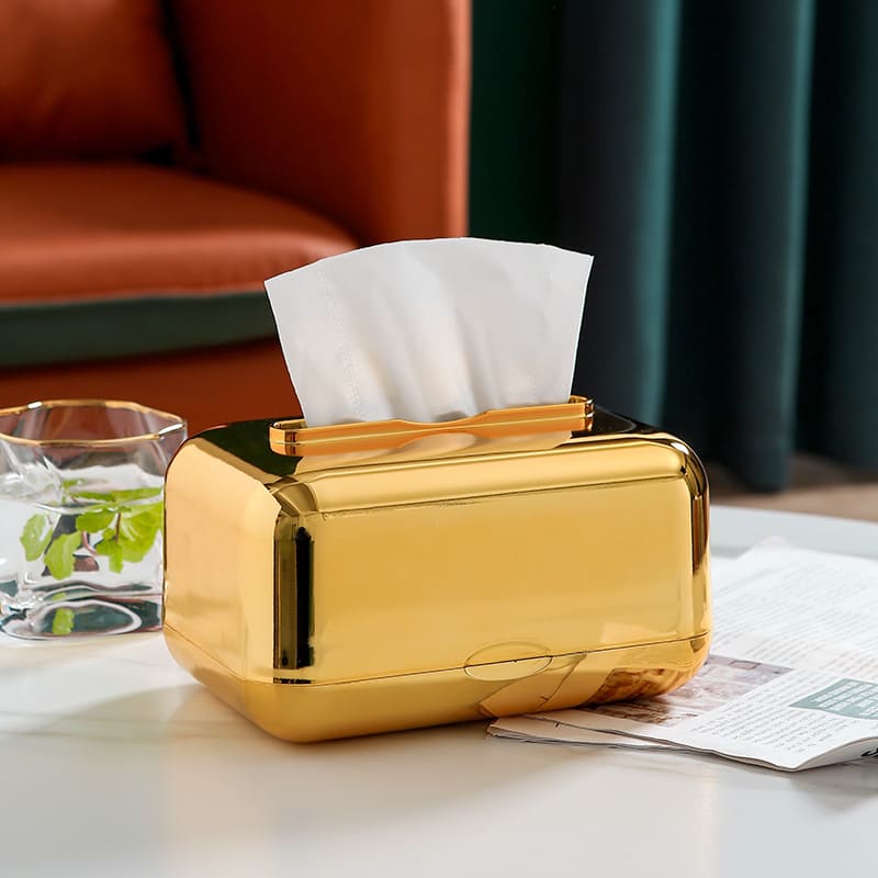 Caixa Porta Lenços Umedecidos Cromada Dourado - Casa Elège
