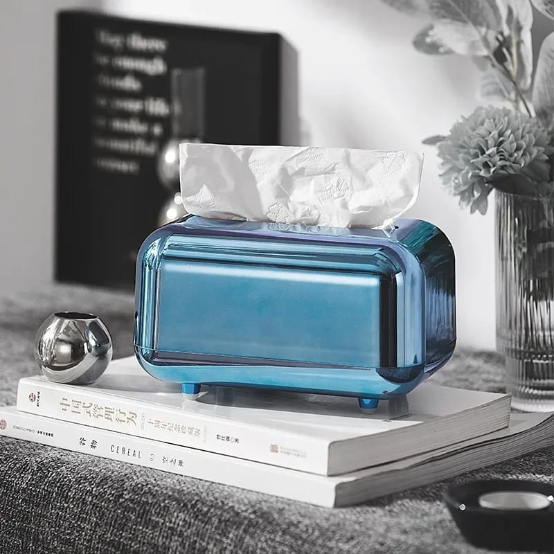 Caixa Porta Lenços Umedecidos Cromada Dourado - Azul [Novidade] Casa Elège