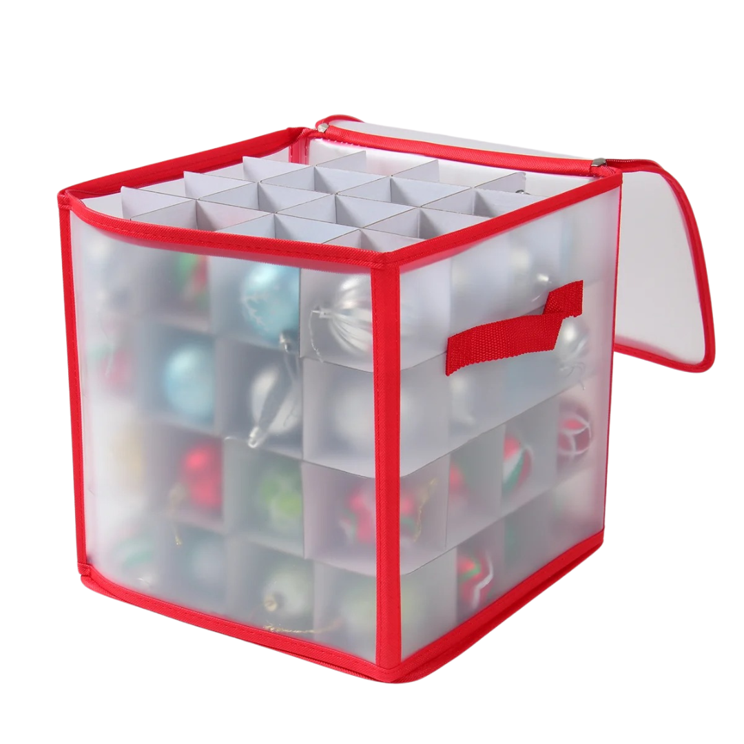 Caixa de Armazenamento 64 Compartimentos para Decoração Natal - Transparente Vermelho Casa Elège