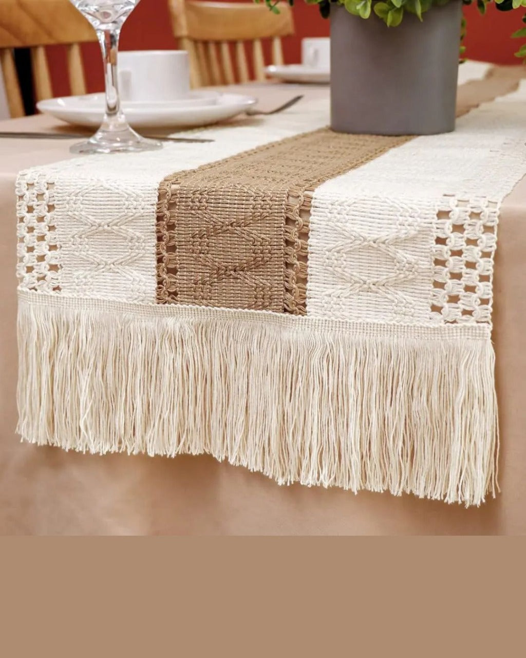 Caminho de Mesa Boho em Algodão Crochê Rústico Artesanal - Casa Elège
