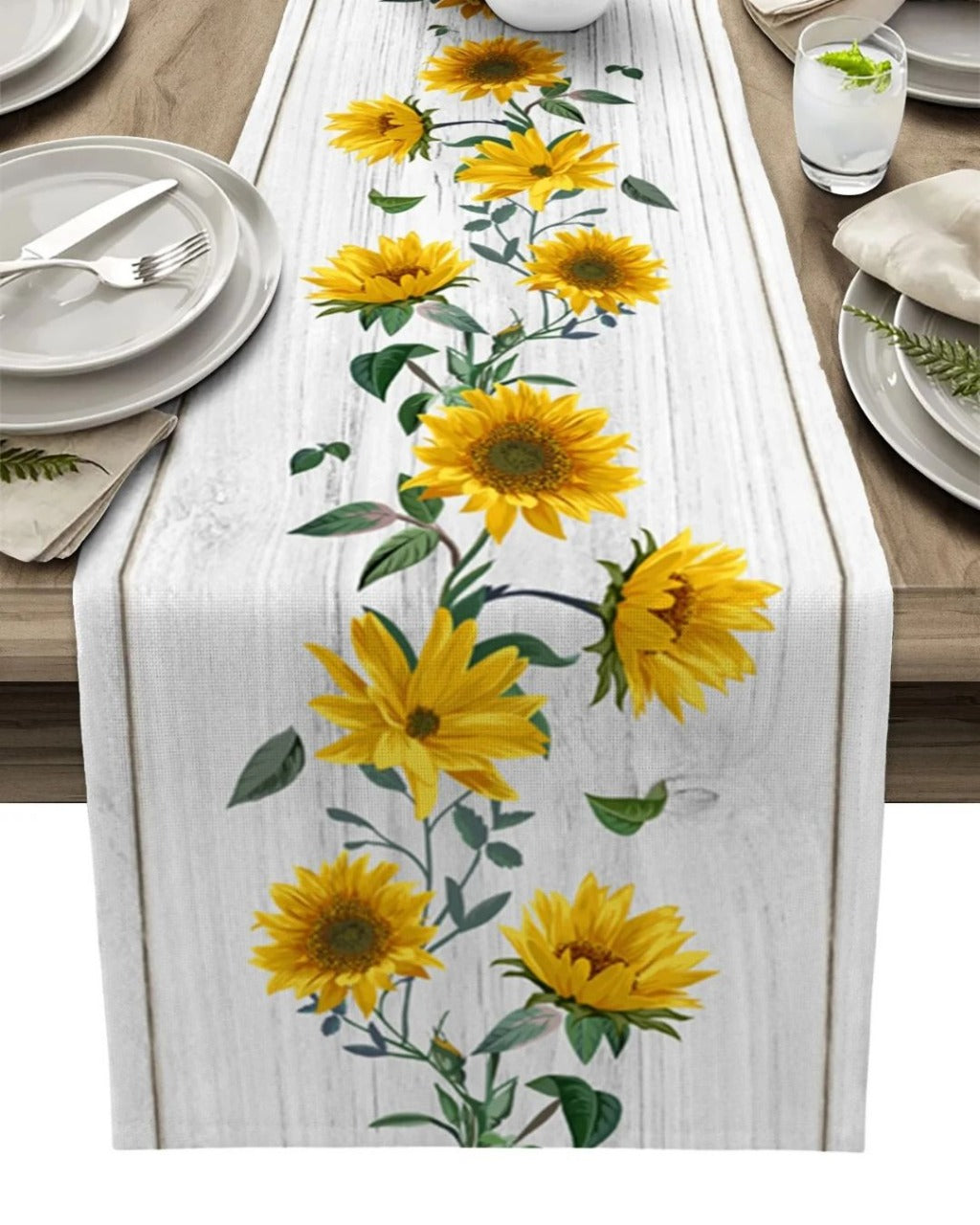 Caminho de Mesa Linho Retrô com Estampa de Girassol - Girassol Casa Elège