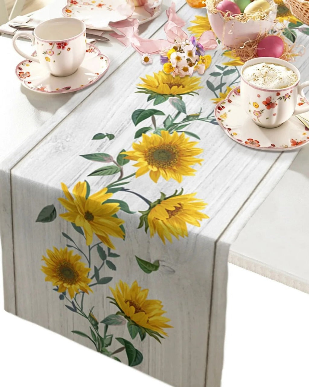 Caminho de Mesa Linho Retrô com Estampa de Girassol - Casa Elège
