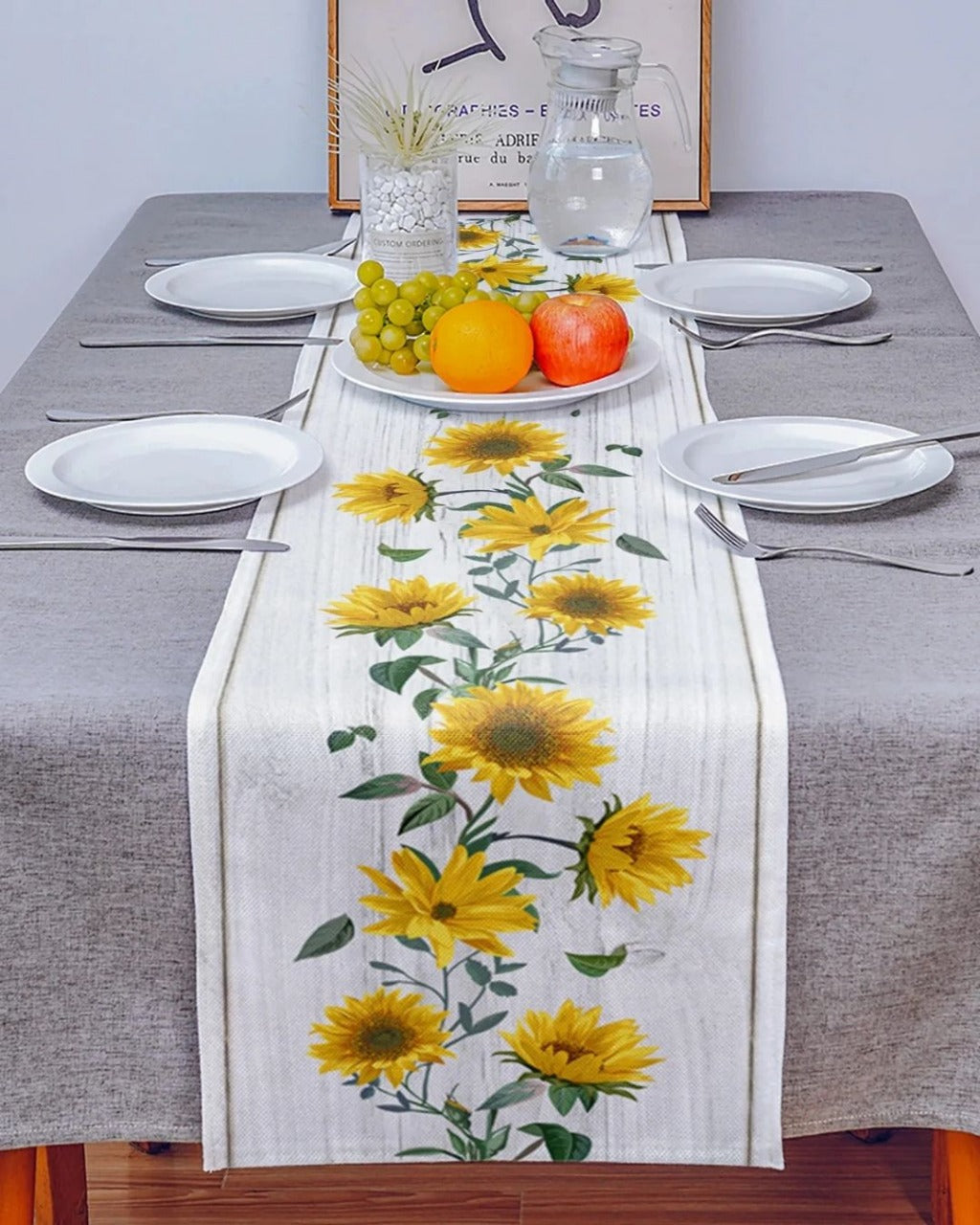 Caminho de Mesa Linho Retrô com Estampa de Girassol - Casa Elège