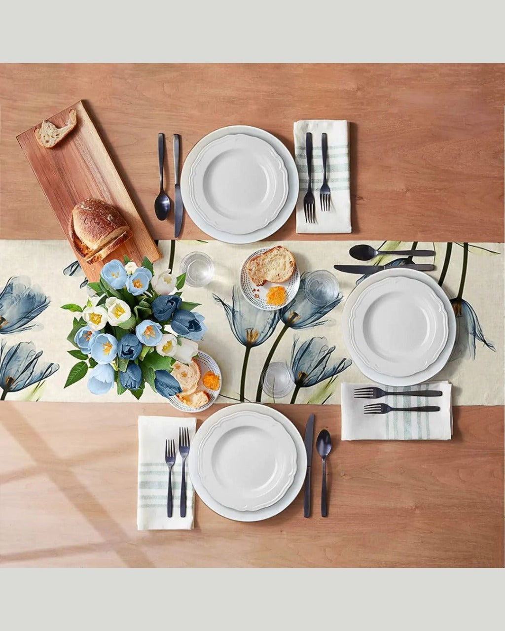 Caminho de Mesa de Linho com Estampa de Tulipa Artesanal - Casa Elège