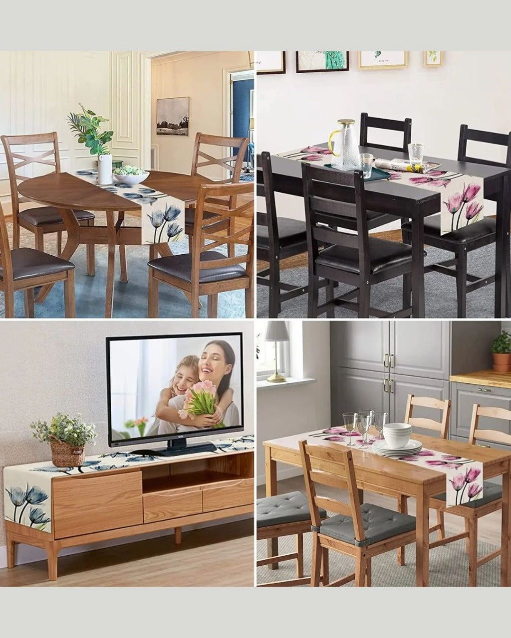 Caminho de Mesa de Linho com Estampa de Tulipa Artesanal - Casa Elège