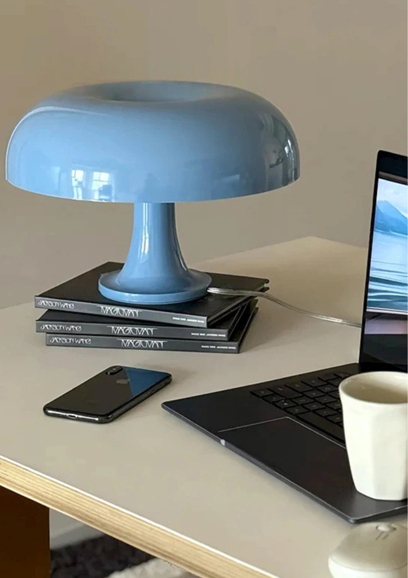 Candeeiro de Mesa Cogumelo USB com Três Modos de Luz - Azul Celeste Casa Elège