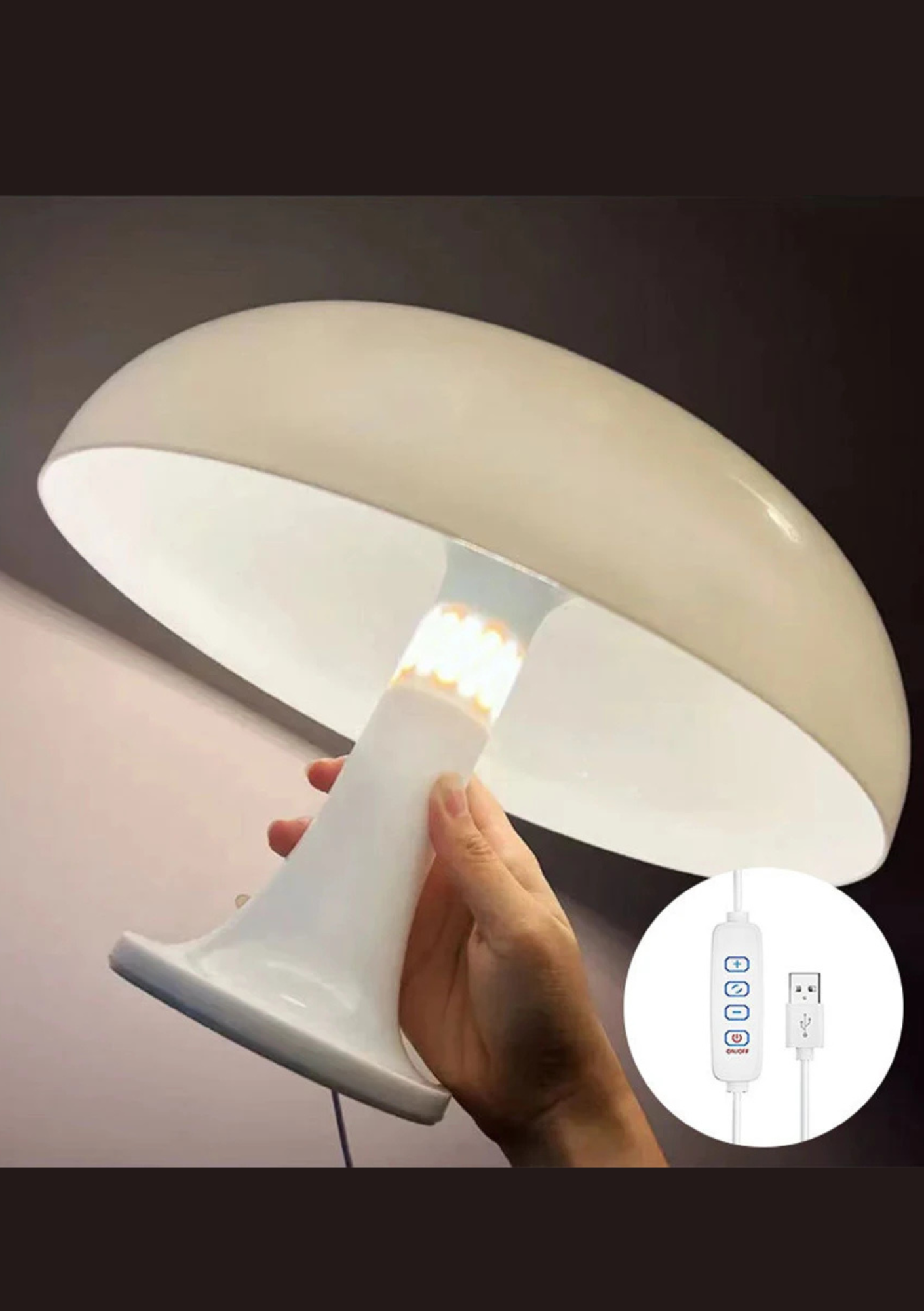 Candeeiro de Mesa Cogumelo USB com Três Modos de Luz - Casa Elège