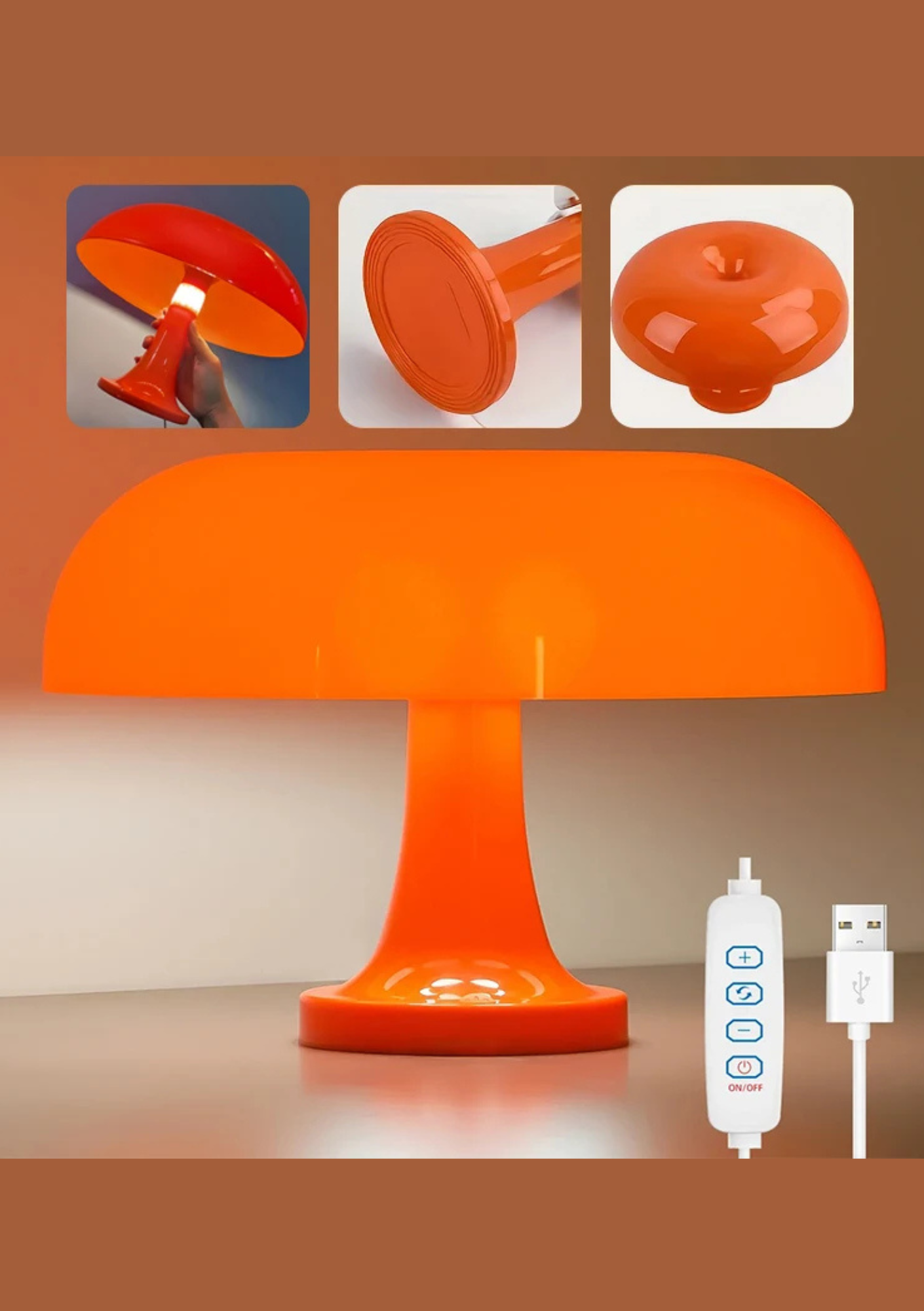 Candeeiro de Mesa Cogumelo USB com Três Modos de Luz - Casa Elège