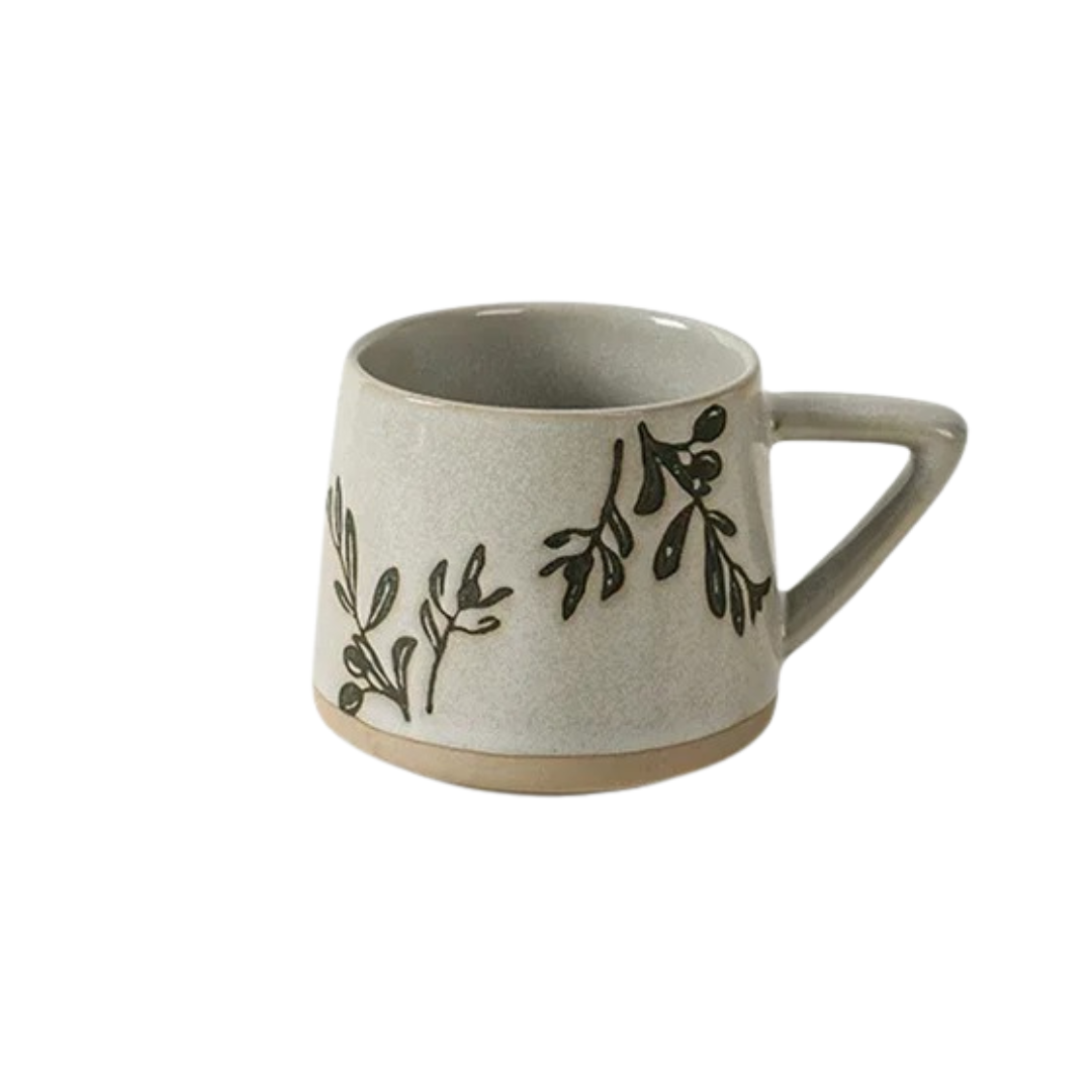 Caneca Natalina de Cerâmica com Alça Resistente ao Calor - Folhas 300ML Casa Elège