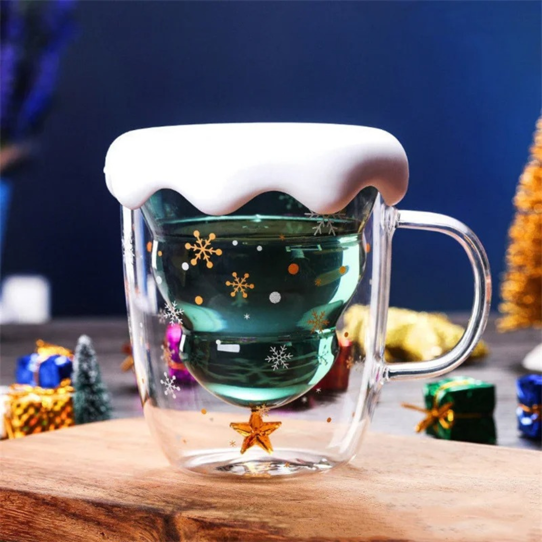 Caneca de Vidro Duplo Formato Árvore de Natal 300ml - Casa Elège