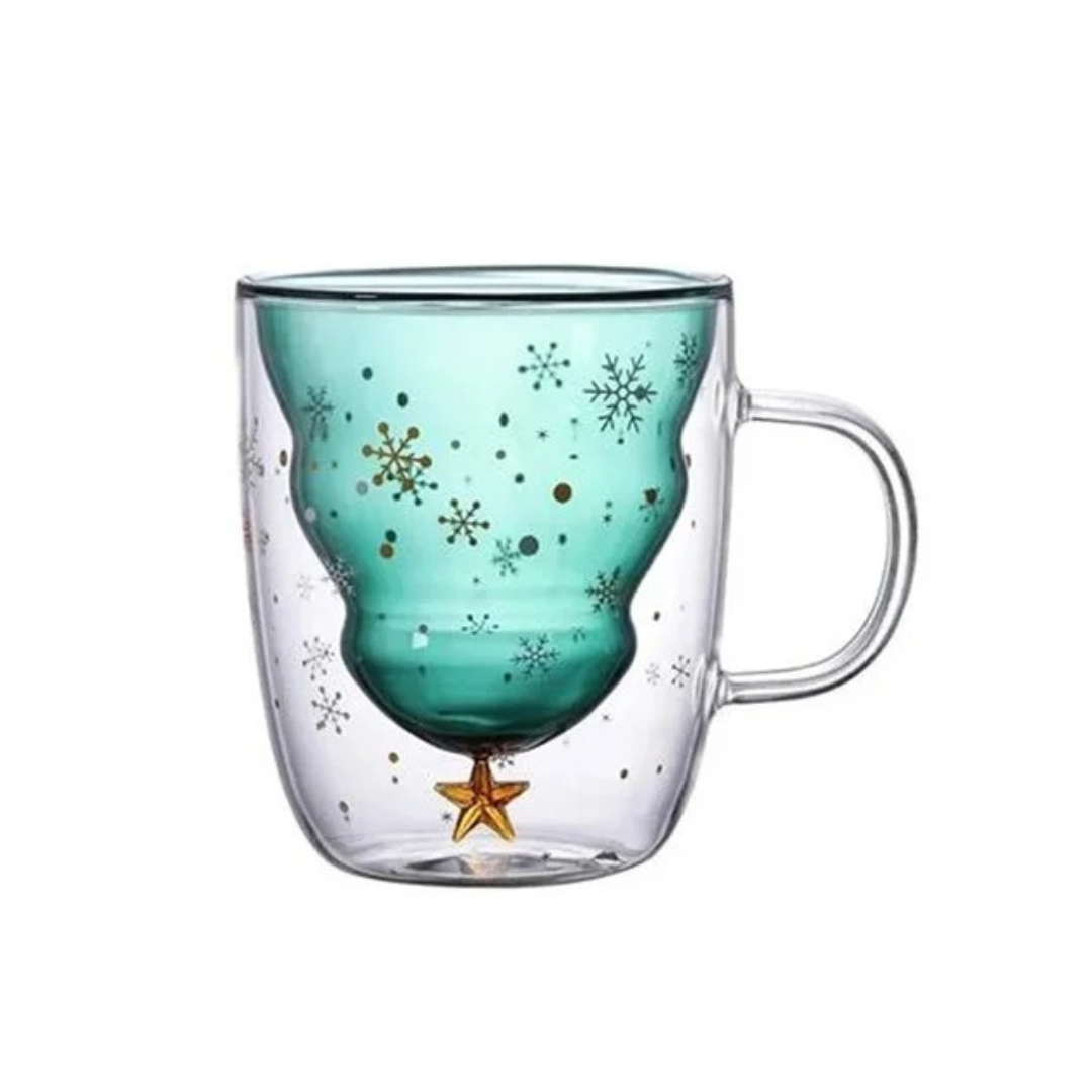 Caneca de Vidro Duplo Formato Árvore de Natal 300ml - Sem Tampa 300ML Casa Elège