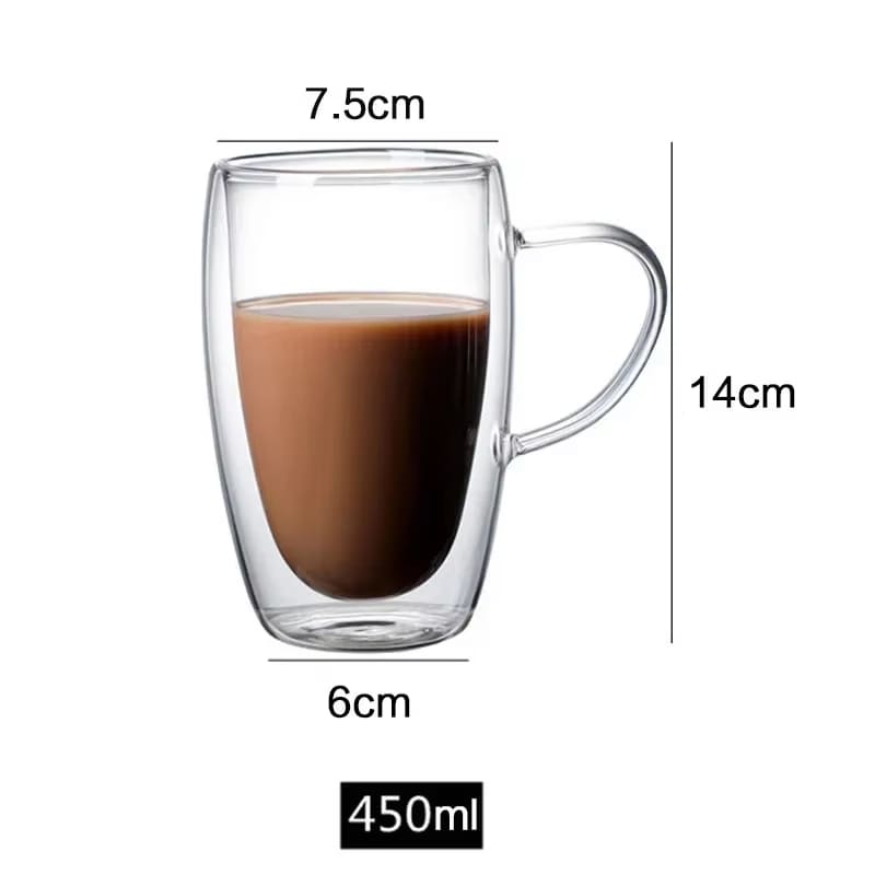 Caneca de Vidro com Parede Dupla para Café e Chá - 450ml Casa Elège