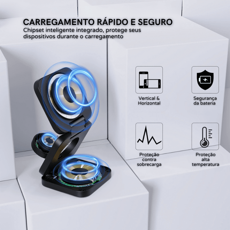 Carregador Triplo Por Indução com Suporte Ajustável - Casa Elège