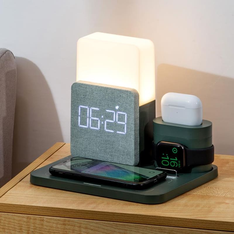 Luminária de Mesa com Carregador por Indução e Despertador - Verde Casa Elège