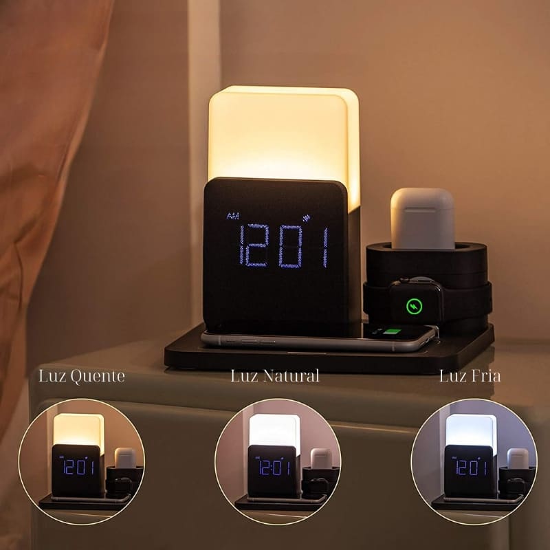 Luminária de Mesa com Carregador por Indução e Despertador - Casa Elège
