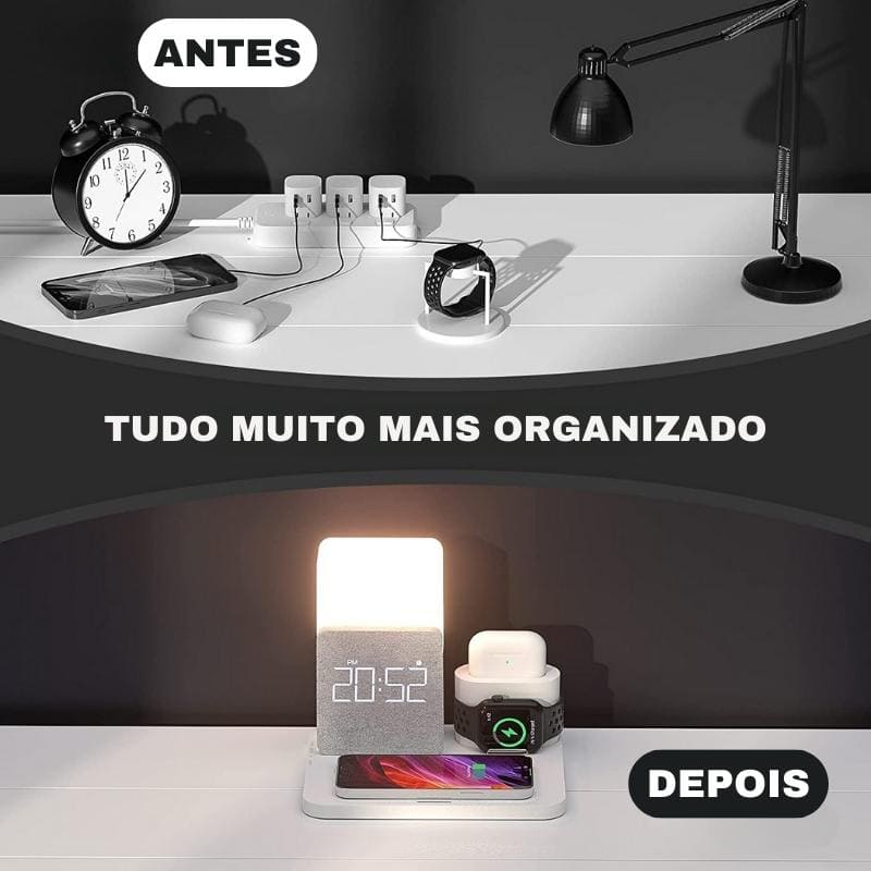 Luminária de Mesa com Carregador por Indução e Despertador - Casa Elège