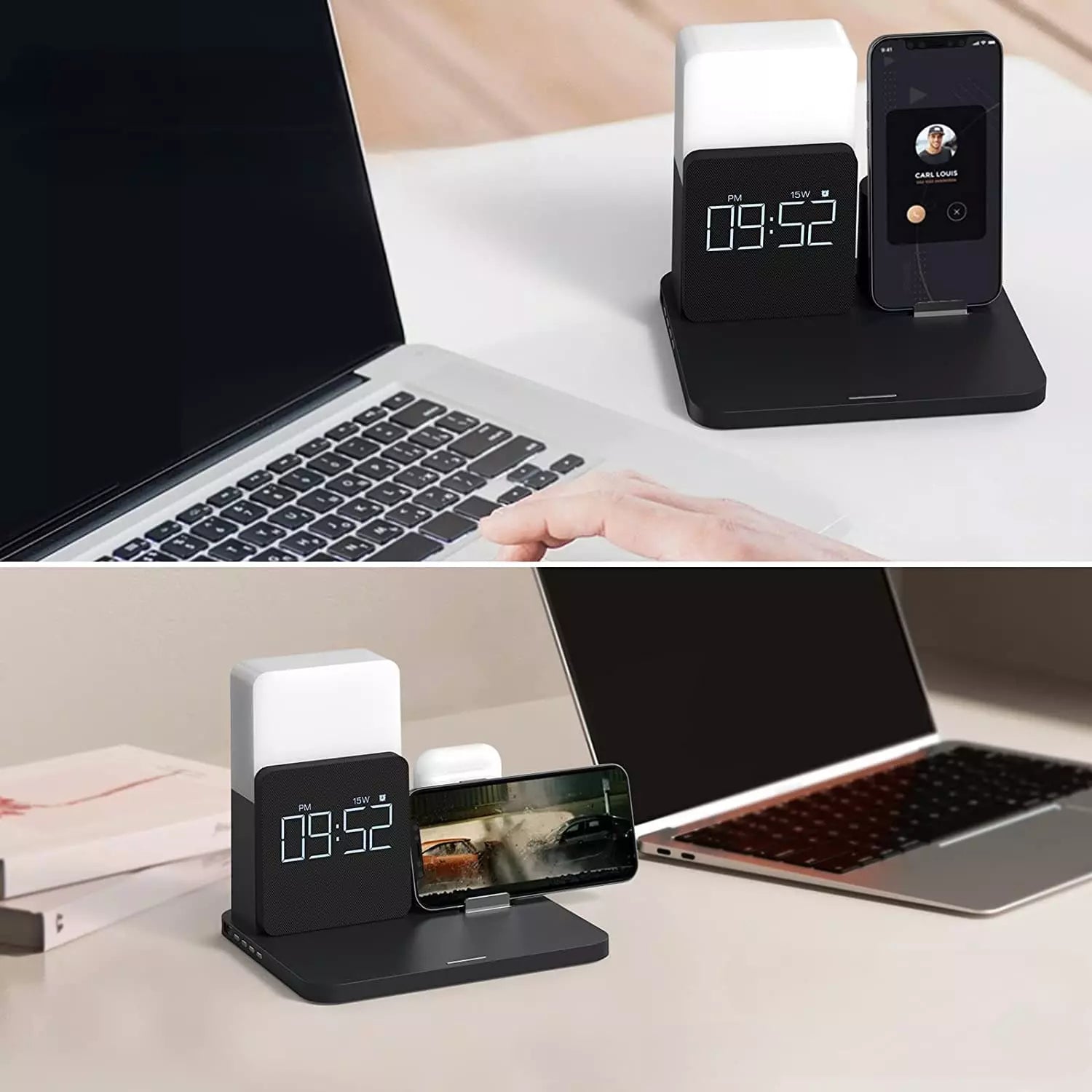 Luminária de Mesa com Carregador por Indução e Despertador - Casa Elège