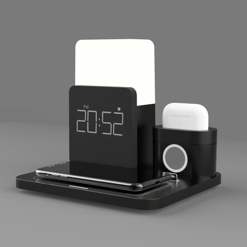 Luminária de Mesa com Carregador por Indução e Despertador - Preto Casa Elège