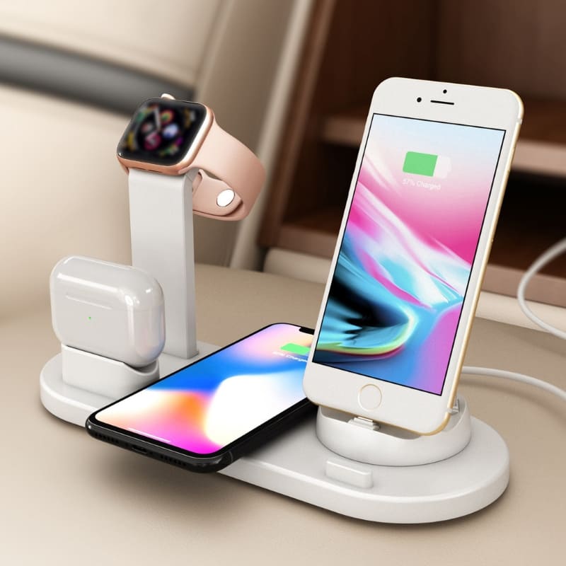 Carregador Sem Fio por Indução Multifuncional iPhone Samsung - Branco Casa Elège