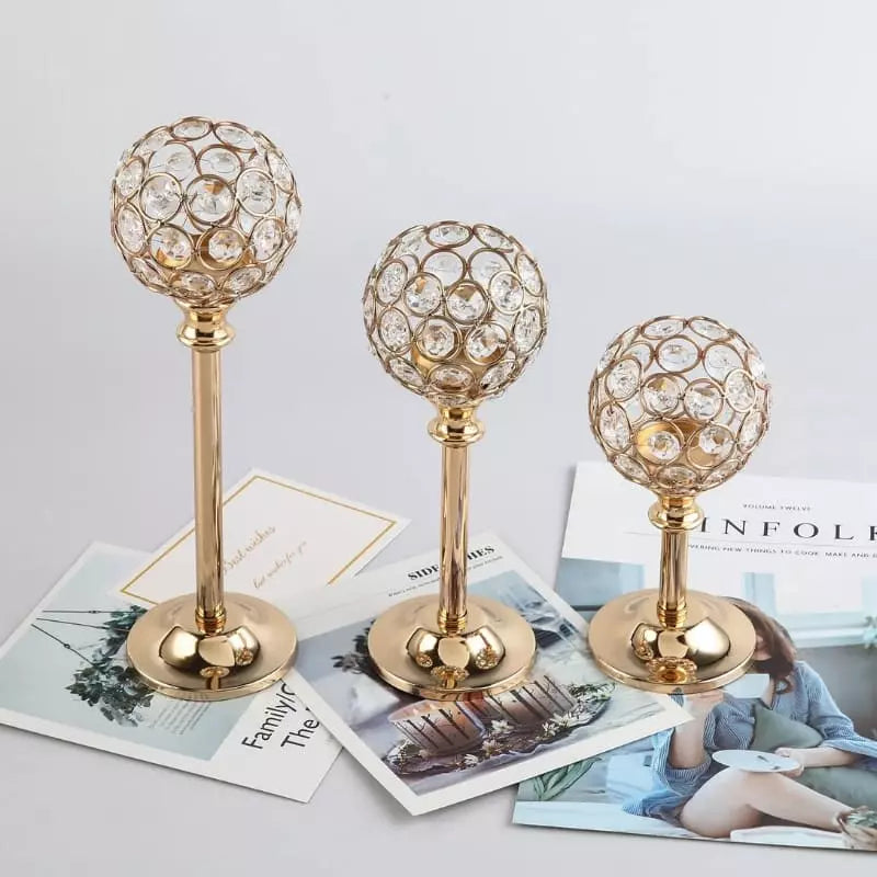 Castiçais Decorativos em ABS Cristal para Sala - Kit 3 Peças Casa Elège