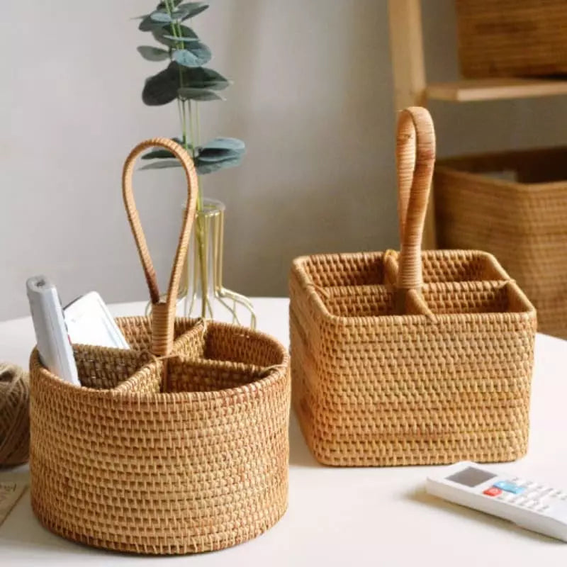Cesta de Armazenamento Rústica em Vime Rattan Feita à Mão - Casa Elège